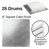 25 Boards - 6" Square Cake Drums - Silver Cake Drum